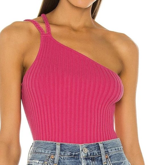 525 America Braided One Shoulder Rib Tank Beige - Picture 3 of 5